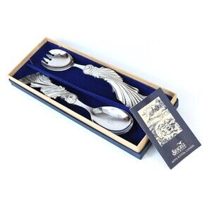 Seagull Pewter Sheffield Canada Salad Servers Spoon Fork Iris Design 1994 VTG